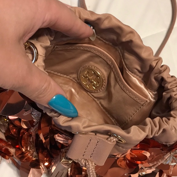 Tory Burch Flower Sequined Rose Gold Bag NWT - Picture 5 of 7